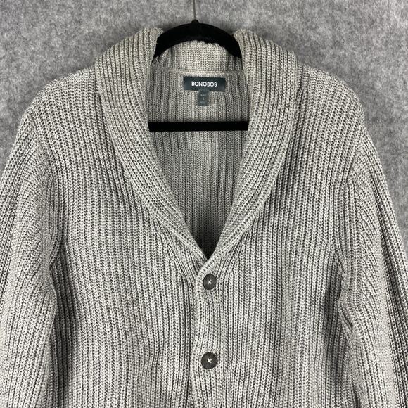 Bonobos Shawl Collar Cardigan Sweater Mens Large Gray Slim Fit Ribbed Grandpa - Picture 2 of 15